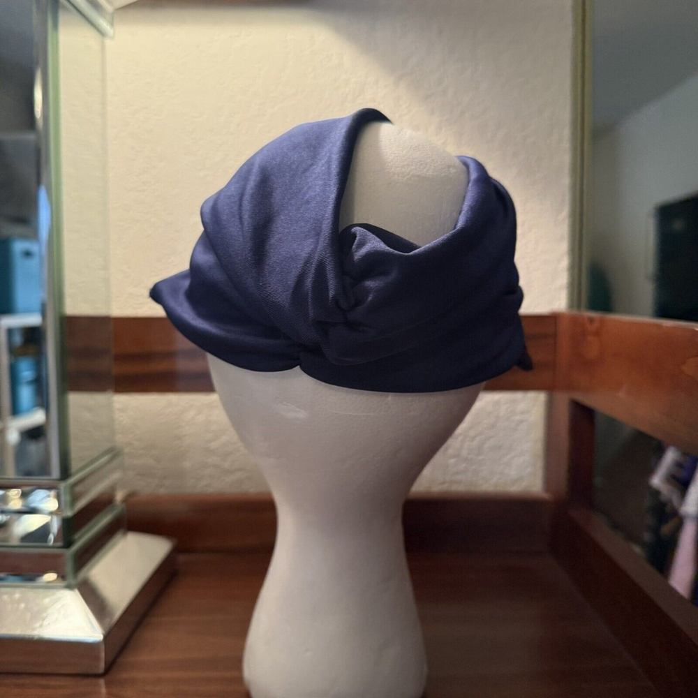 Women's Stretch Headband Baseball Cap Hat Ponytail Back Navy Blue - Picture 4 of 9